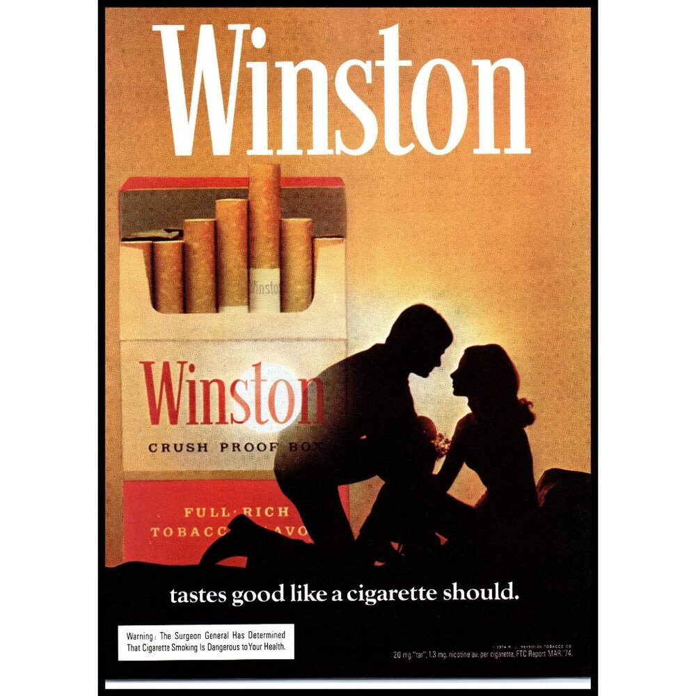 1974 Winston Cigarettes Vintage Print Ad Silhouette Couple Sunset Wall Art